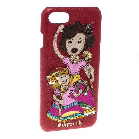 Dolce & Gabbana Red Leather Embellished #dgfamily Patch Iphone 6 Case - Picture 2 of 4